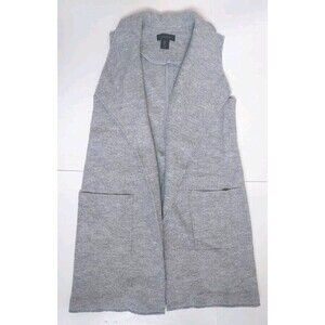 Ladies Tahari Gray Wool Blend Open Front Duster Cardigan Vest W/Pockets Size S